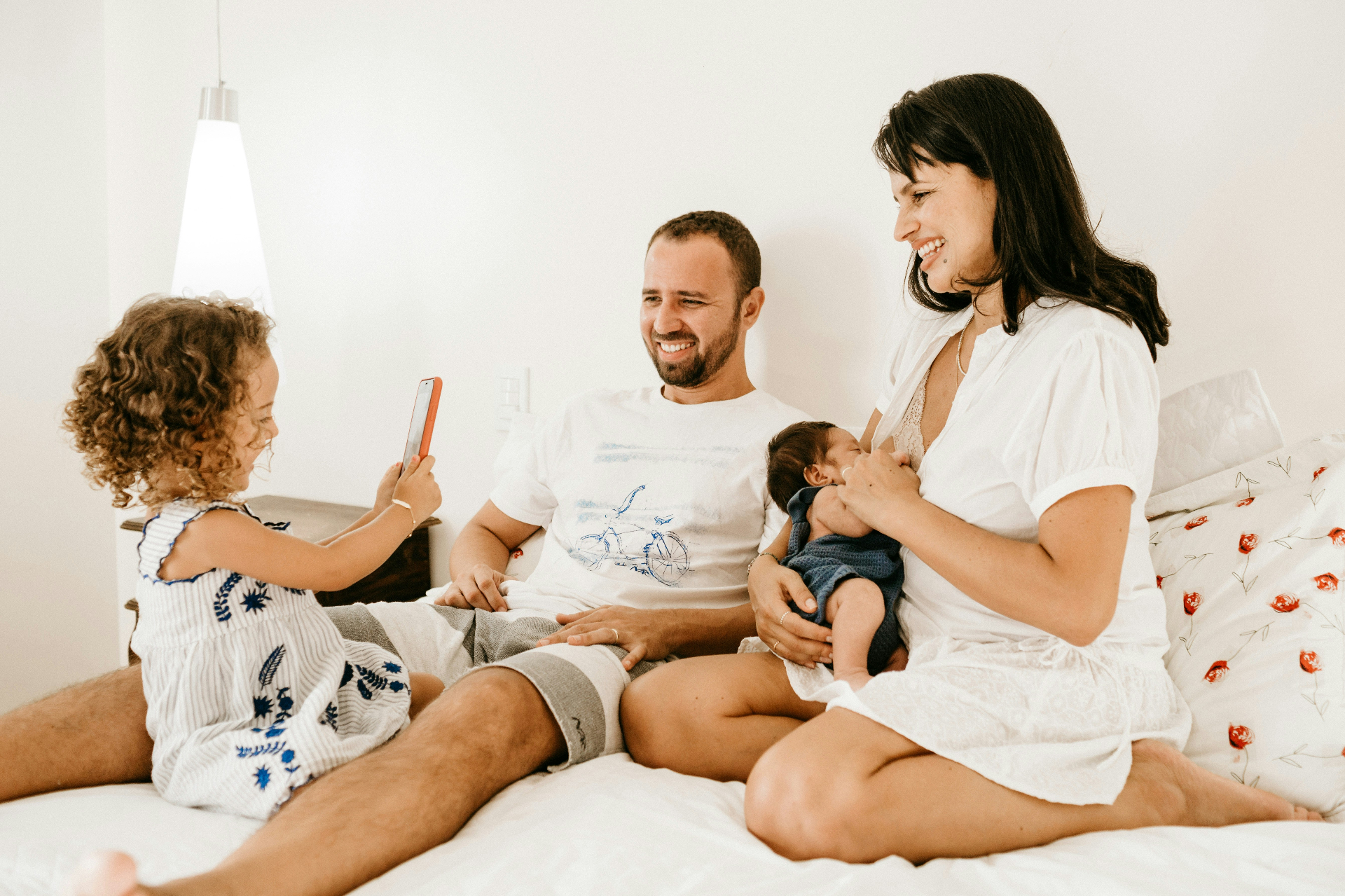 A happy family relaxing together at home